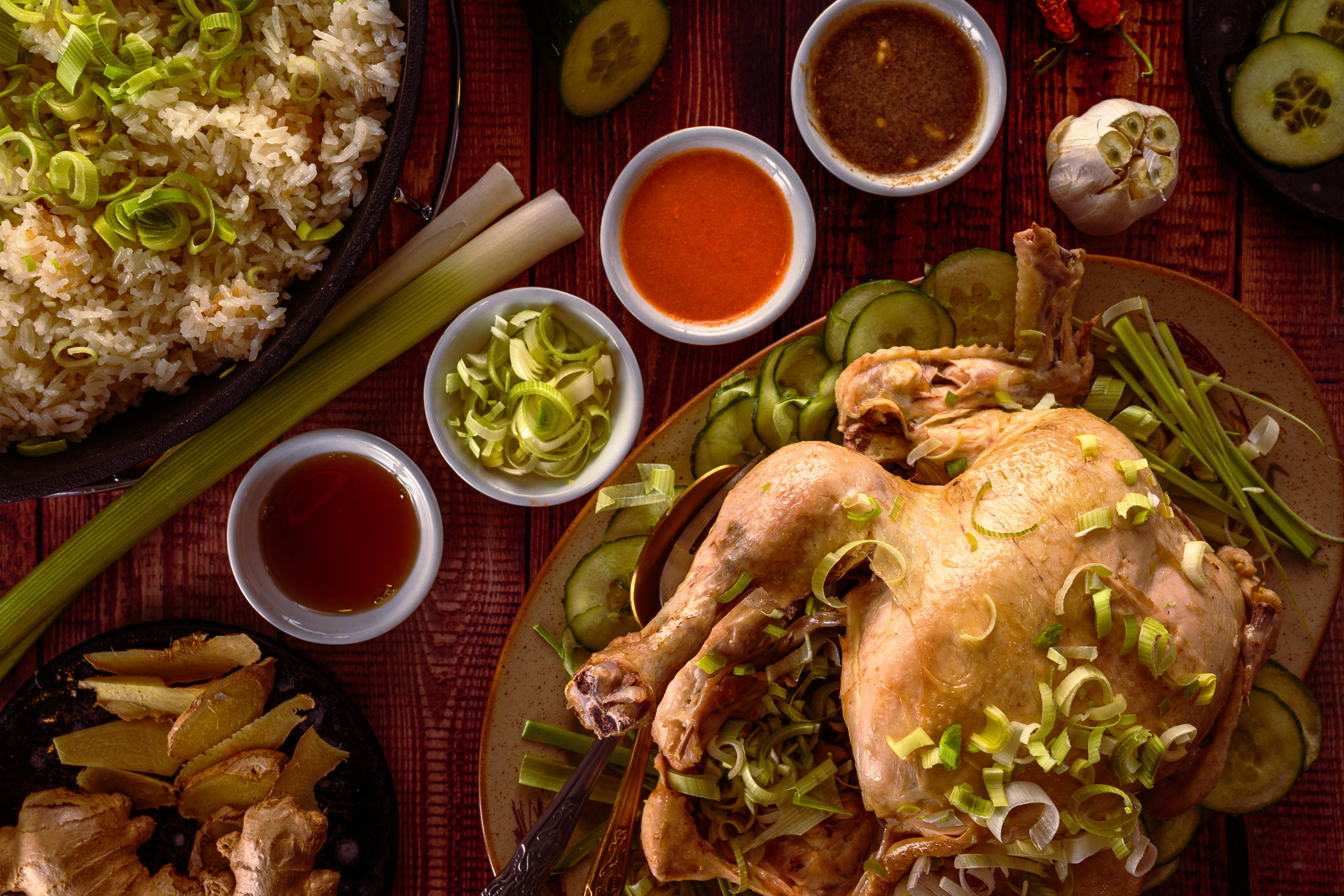 Grilled chicken breast with brown rice, spinach, broccoli, asparagus